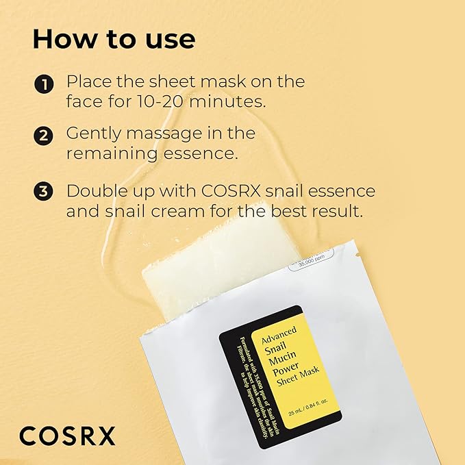 COSRX Glazed Donut Look- Snail Mucin 92% Daily Repair Moisturizer with Snail Mucin Sheet Mask (Pack of 10), Hydrating Serum for Face with Snail Secretion Filtrate for Dark Spots and Fine Lines