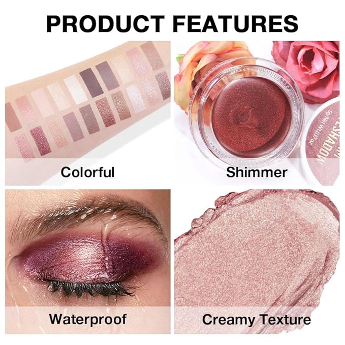 evpct Single Cream Eye Shadow Palette Pot Makeup for Older Women, Antique Rose Mauve Pearl Shimmer Glitter Metallic Monochrome Cream to Powder Eyeshadow Palette Eye Brightener, Waterproof Blendable