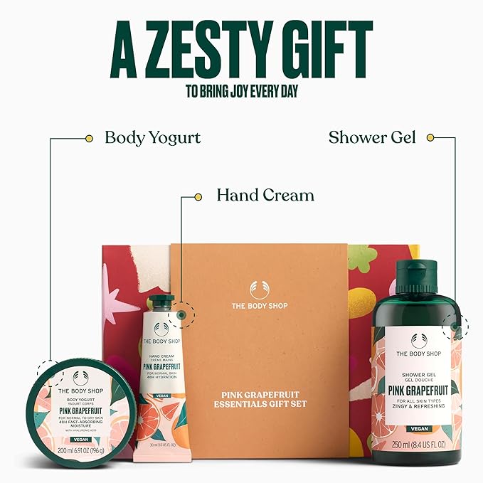 The Body Shop 3 Piece Essentials Gift Set - Shower Gel, Body Yogurt, Hand Cream, Vegan