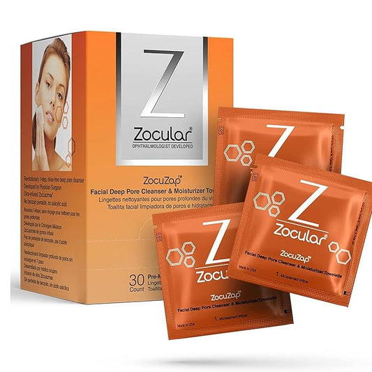 ZocuZap Acne Face Wipes - Moisturizing Face Cleansing Wipes for Acne, Makeup Removal, and Exfoliation with Natural Okra Complex for Sensitive, Rosacea Skin - 30/ct
