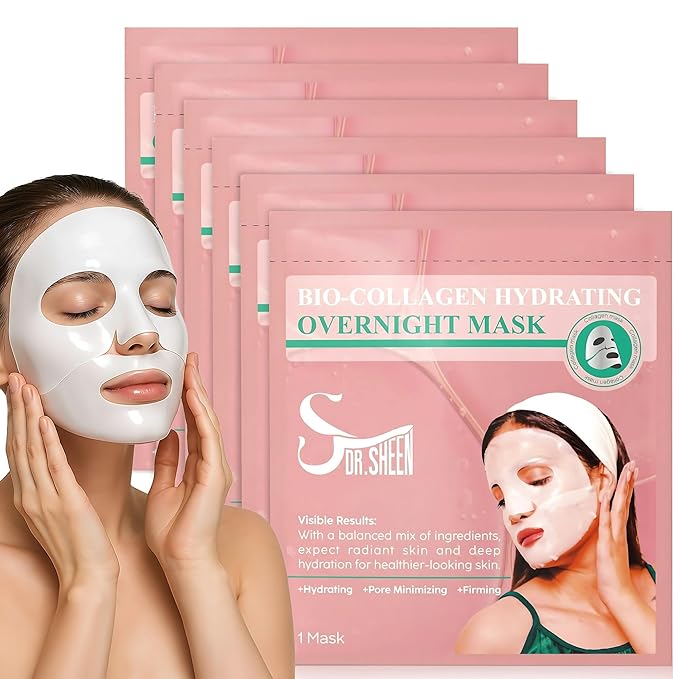 Bio Collagen Face Mask Overnight, 6 Pack – Hydrogel Korean Face Masks, Hydrating Collagen Mask for All Skin Types, Anti-Aging Face Masks Skincare, Deep Moisturizing, Improves Elasticity & Radiance