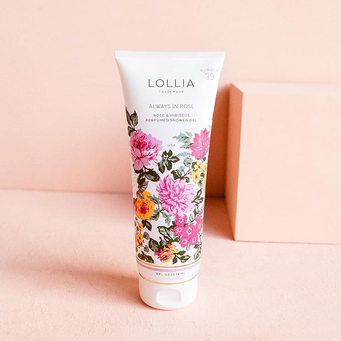 LOLLIA Always in Rose Shower Gel, 8 fl. oz. – Rose & Hibiscus – Scented Shower Gel Body Wash, Shea Butter Body Wash, Bath Wash for Women, Beautiful Shower Gel, Moisturizing Body Wash