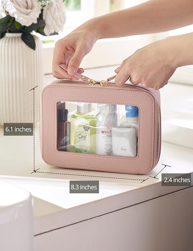 Popvibe Clear Makeup Bag Travel Cosmetic Case Transparent Toiletry Bag with Zipper, Portable Make Up Organizer Traveling Compact Car Bag for Essentials