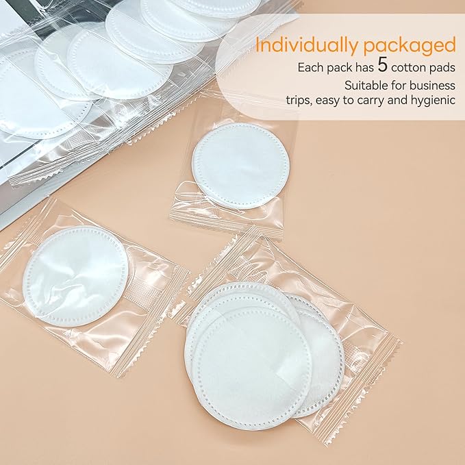1000 Pcs Individually Wrapped Cotton Pads,Individually Wrapped Cotton Rounds,Natural, Disposable, Round,Cotton Face Pads Personal Care Kit Sachet Wrap (5 Pcs/Set, 200 Sets，in Total 1000 pcs)
