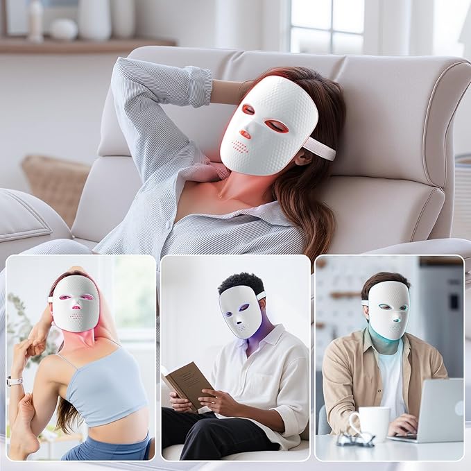 Red Light Therapy Mask for Face,Cordless LED Face Mask Light Therapy LED Silicone Mask for Home Working Travel Yoga Sleep