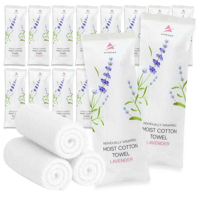 30 Hot or Cold Wrapped Moist Towels – 9'' x 9" Moist Towelettes Individually Wrapped Scented Disposable Face & Hand – Pre-Moistened Hand Wipes Soft Refreshing for Travel, Spa, Restaurant - Lavender