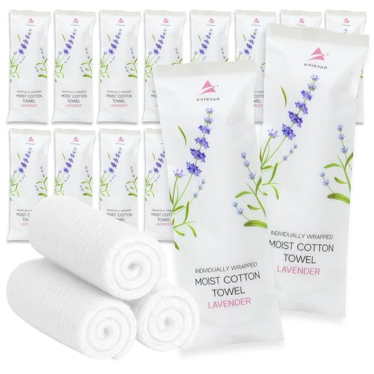 30 Hot or Cold Wrapped Moist Towels – 9'' x 9" Moist Towelettes Individually Wrapped Scented Disposable Face & Hand – Pre-Moistened Hand Wipes Soft Refreshing for Travel, Spa, Restaurant - Lavender