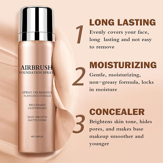 Airbrush Flawless Setting spray,Hydrating Full Coverage Foundation for Smooth Radiant Finish,Breathable Blendable,Lightweight Silky Foundation Makeup for Mature Skin(04 Porcelain)