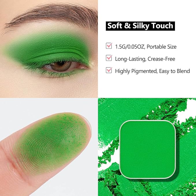 Matte Single Eyeshadow Refill – Bunny Green, High-Pigment, Blendable & Long-Lasting, Pressed Powder with Metal Pan, DIY Magnetic Palette Compatible, Easy to Apply & Remove