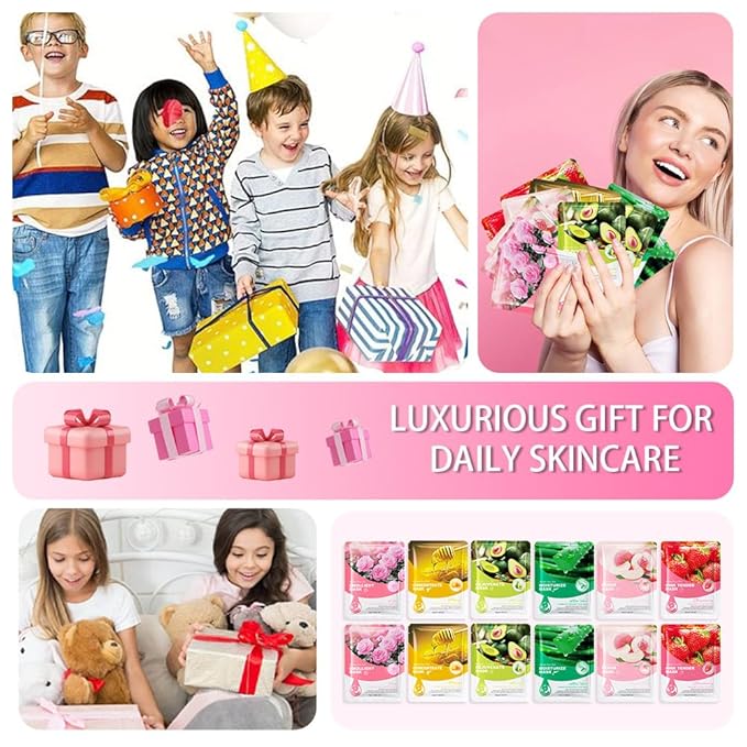 Kaely 12 Pack Variety Face Masks for Kids, Kids Face Mask Spa Day Kit Supplies, Spa Party Favors for Teens Girls Night, Sheet Facial Mask Skincare Gifts Set, Hydrating Soothe for All Skin Types, 02