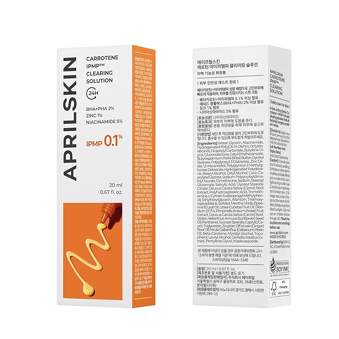 APRILSKIN Carrotene IPMP™ Clearing Solution || Quickly soothes troubled areas and helps clear blemishes | Formulated with BHA, AHA, Niacinamide & Zinc Oxide | Vegan, Cruelty-Free (0.67fl.oz.)