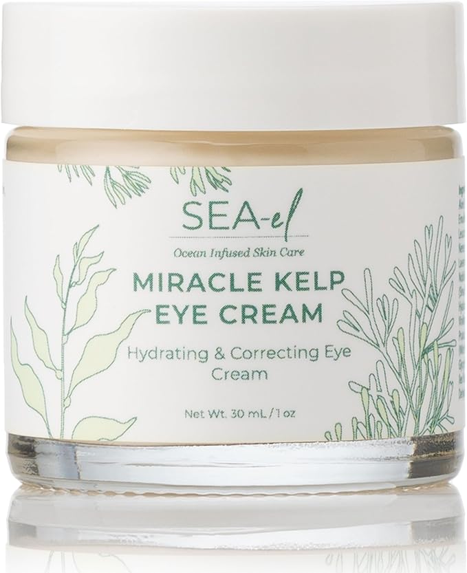 Sea-El Miracle Sea Kelp Eye Cream Hydrating & Correcting Yerba Mate Caffeine & Hyaluronic Acid for Dark Circles Bags & Puffiness - Daily Anti Aging Moisturizer for Women & Men, Vegan - 1 Oz