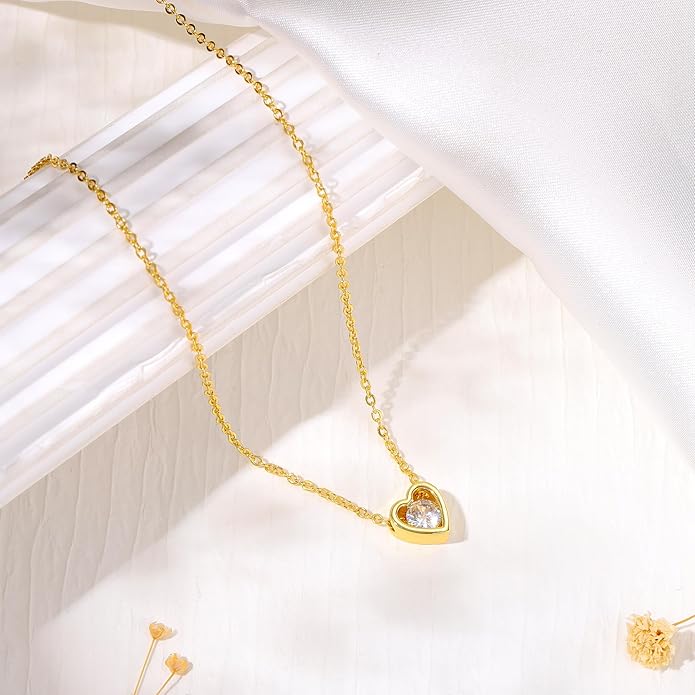 Dainty Gold Heart Necklace for Women - 14K Gold/Silver Plated Cute Heart Handmade Disc Circle Bee Choker Adjustable Necklace for Women Trendy Jewelry