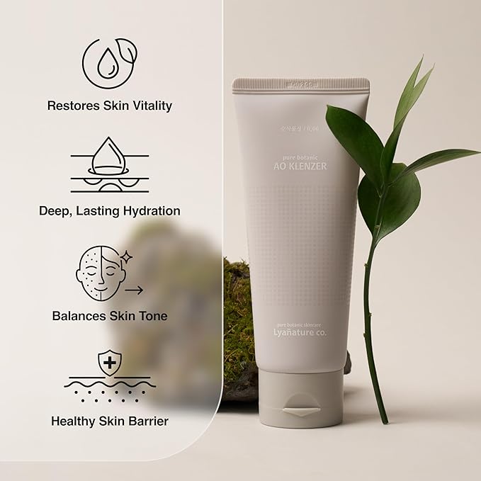 AO KLENZER – Organic Korean Face Wash, Vegan Facial Cleanser, Gentle pH-Balanced All-Natural Cleansing Foam, Non-Toxic & Paraben-Free, Korean Moisturizer Skincare (3.53 oz / 100g)