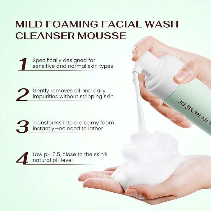 Mild Foaming Facial Wash Cleanser Mousse with Aloe Leaf Water, Amino Acids & Vitamin B5, Gentle Hydrating Face Wash for All Skin Types, 200ml