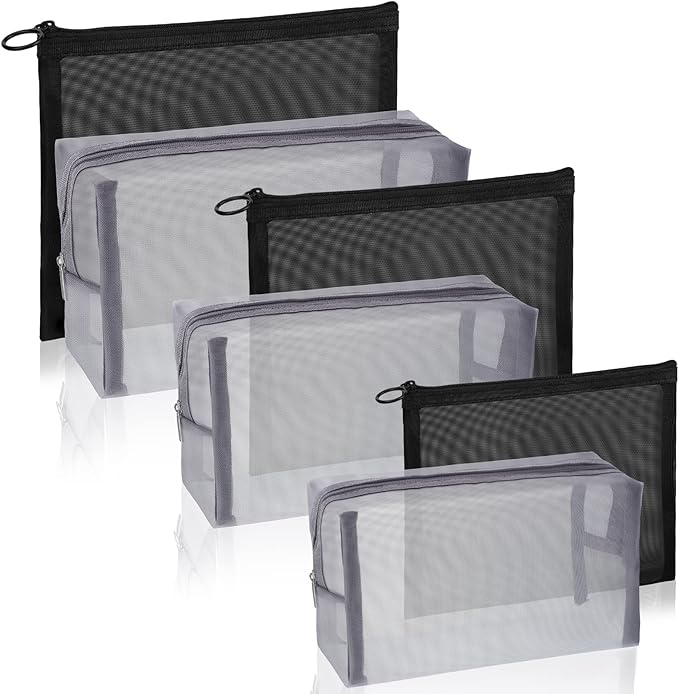 6 Pieces Mesh Makeup Bags Mesh Cosmetic Bag Portable Travel Organizing Zipper Pouch Toiletries Makeup Pouches for Home Office Travel Accessories