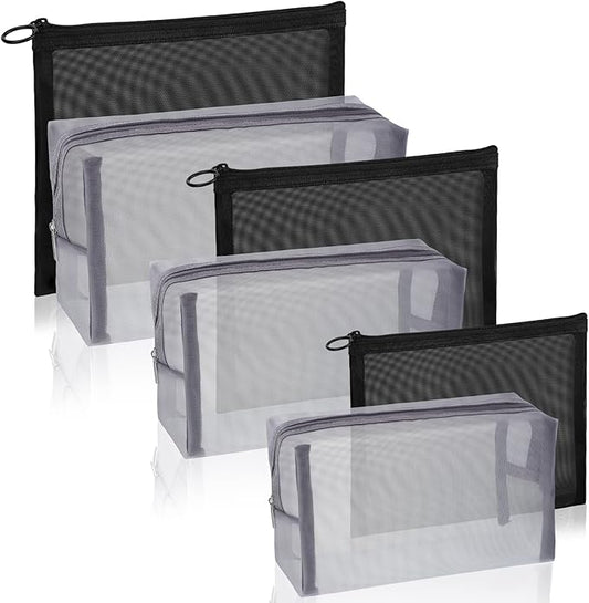 6 Pieces Mesh Makeup Bags Mesh Cosmetic Bag Portable Travel Organizing Zipper Pouch Toiletries Makeup Pouches for Home Office Travel Accessories