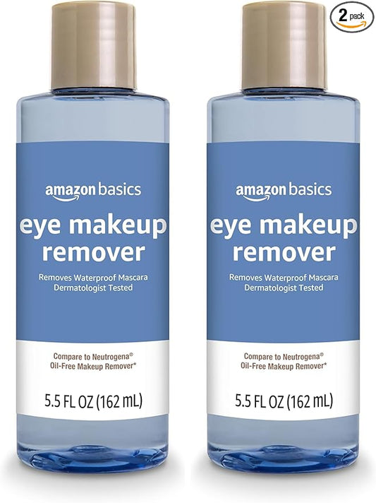 Amazon Basics Eye Makeup Remover, Removes Waterproof Mascara, Dermatologist Tested, Fragrance Free, 5.5 Fl Oz (Pack of 2)