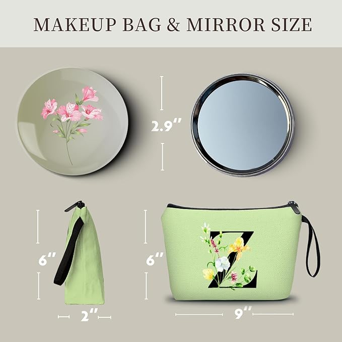 Happy Birthday Friendship Bridesmaid Team Gifts for Employees Women Mom Girl Daughter Teenage Personalized Make up Cosmetic Bag Travel with Mirror Mothers Day Christmas Graduation Z