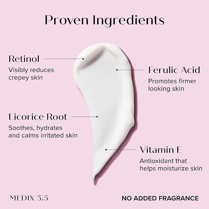 MEDIX Fragrance Free Firming Retinol Body Lotion + Collagen Peptides Cream 2pc Skincare Set | Crepey Skin Treatment | Anti Aging Body Cream & Face Moisturizer For Crepe Skin, Cellulite, & Wrinkles