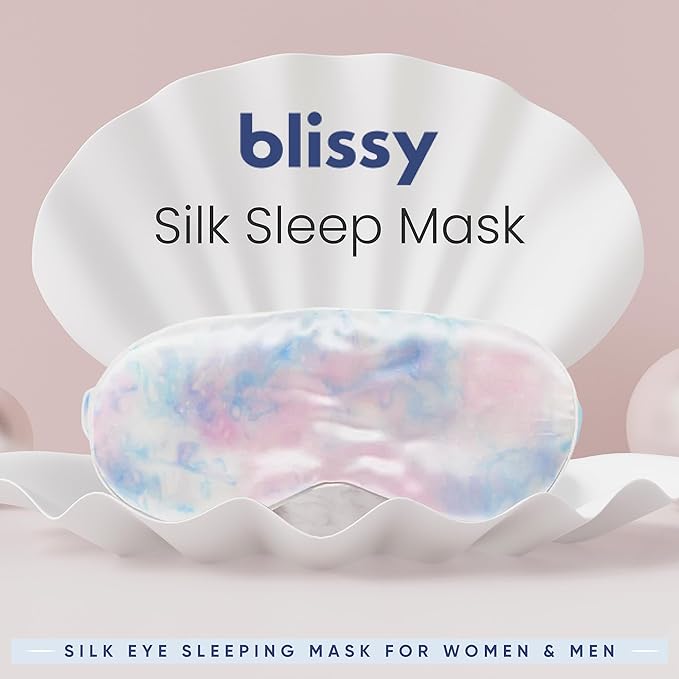 Blissy Silk Sleep Mask - Silk Eye Sleeping Mask for Women & Men for Total Blackout - 100% Pure Mulberry Silk, 22 Momme 6a Fibers - Blindfold Silk Sleep Mask Side Sleeper Eye Cover (Tie Dye)