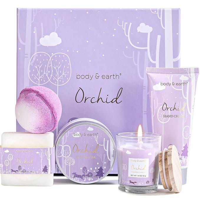 Spa Gifts for Women, Body & Earth 5 Pcs Gifts for Women Orchid Gift Sets, Bath and Body Womens Bath Gifts, Christmas Gift
