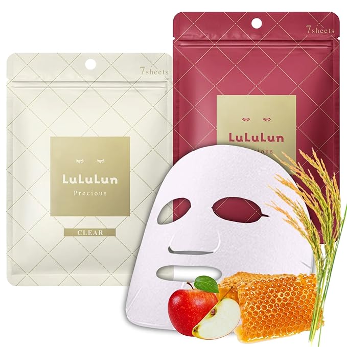 Lululun 14 EA Organic Face Masks Skincare, Japanese Face Mask Sheets, Anti Aging Face Mask for Women & Men by Fermented Rice Extract & Vitamin E, Daily Facial Masks Sheet | PRECIOUS DUO Pre Anti-Aging