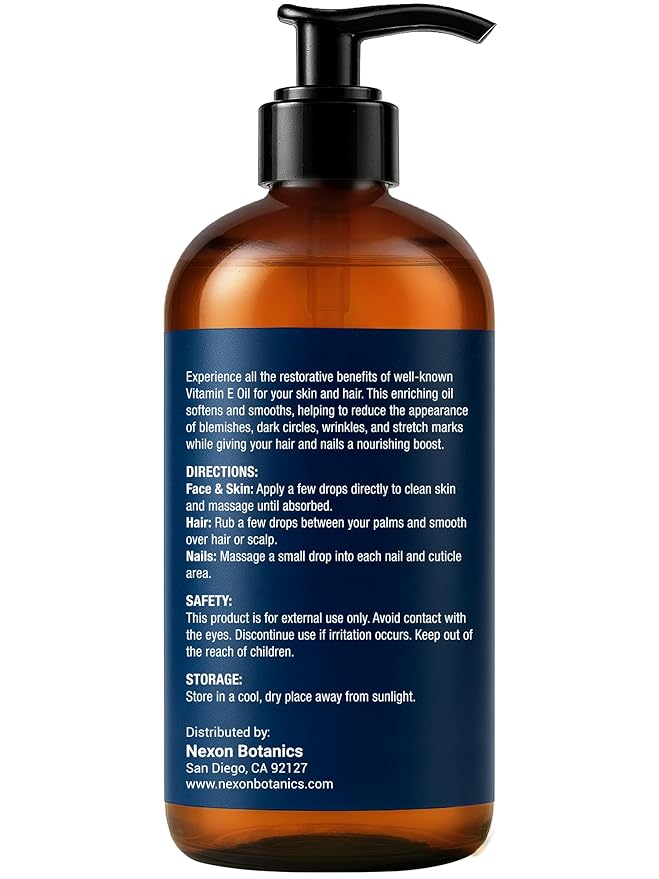 Nexon Botanics Vitamin E Oil 8 fl oz - 30,000 IU - Natural Moisturizer for Skin, Scars, Face & Stretch Marks - Made with d-Alpha Tocopherol & Sweet Almond Oil