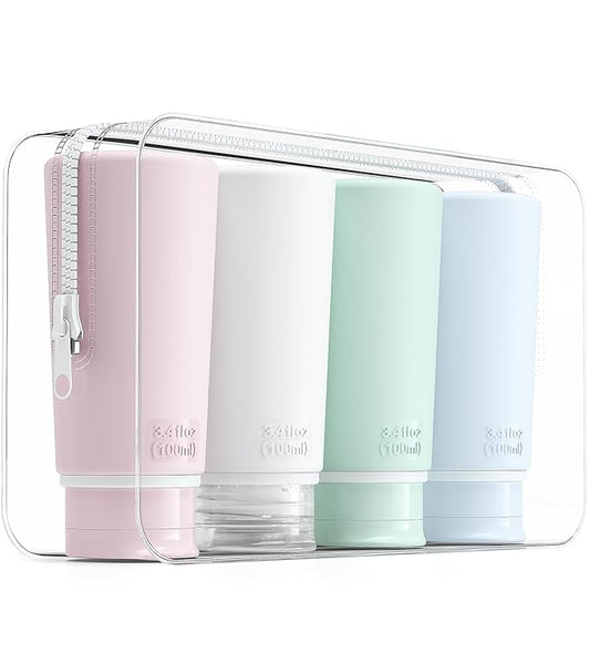 Valourgo Travel Bottles for Toiletries Tsa Approved Travel Size Containers BPA Free Leak Proof Travel Tubes Refillable Liquid Travel Accessories for Cosmetic Shampoo and Lotion Soap for travel, 4Pcs