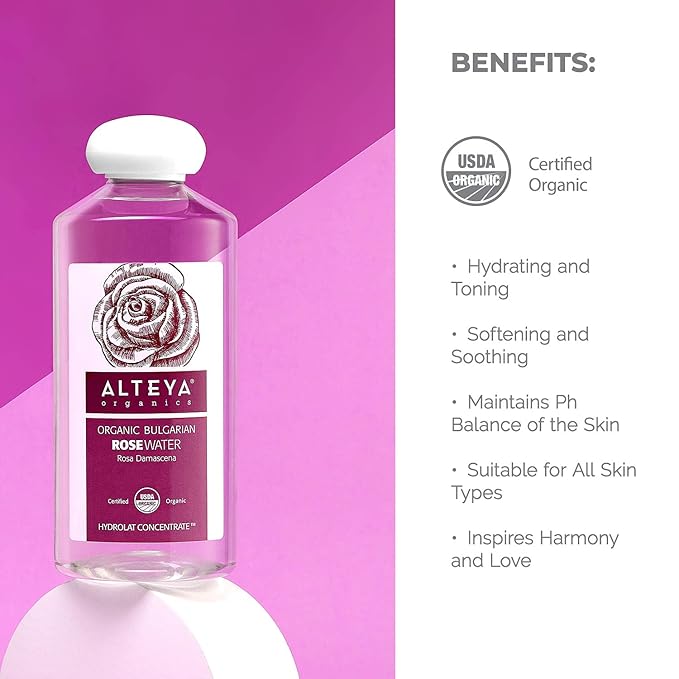 Alteya Organics Rose Water Toner 17 Fl Oz/500mL | USDA Certified Organic Bulgarian Rosa Damascena Hydrosol | Natural Hydrating Facial Toner for All Skin Types | Refreshing, Balancing & Moisturizing