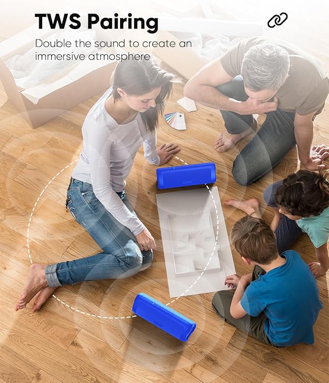 Bluetooth Speaker Stocking Stuffers for Men Women Teens Boys Girls: Portable Wireless, IPX5 Waterproof, White Elephant Gifts for Adults, Up to 20H Playtime, TWS Pair, for Home/Party/Outdoor (Blue)