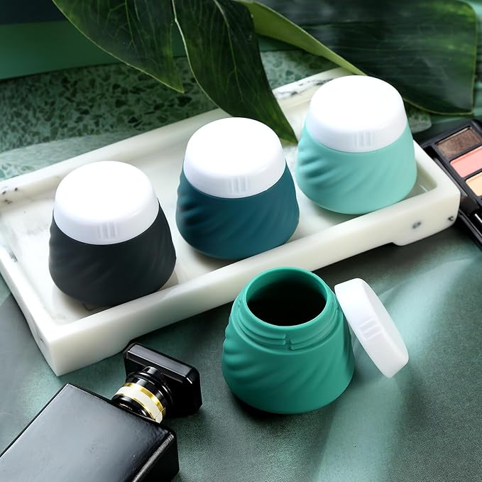 Gemice Silicone Cream Jars TSA Approved Travel Size Containers with Clear Bag, Leak-proof Travel Accessories with Lid for Cosmetic Face Body Hand Cream (4 Pack)