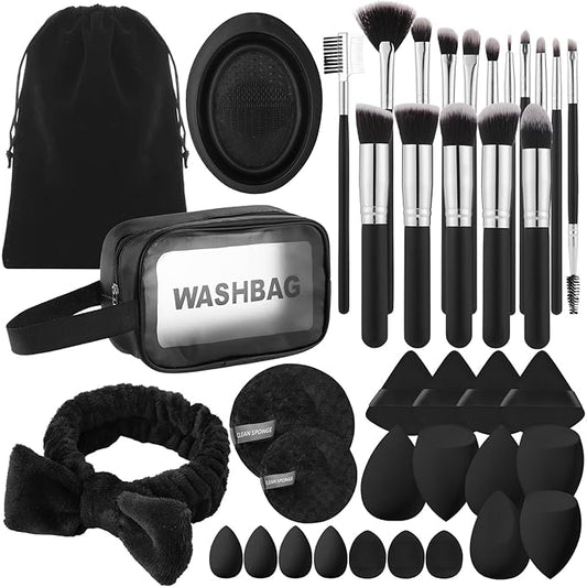 39Pcs Makeup Brush Set, Professional Makeup Brushes with Makeup Sponge, Makeup Storage Bag, Cleaning Tools, Powder Puff for Girl,Women