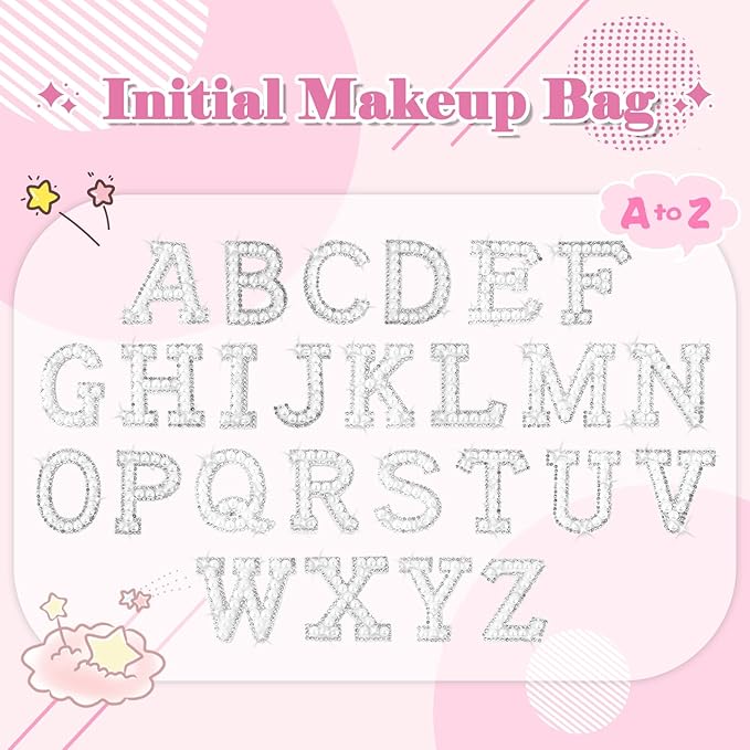 ChaoGreat Bride Gifts – Personalized Initial Makeup Bag with Pearl Rhinestone Patch, Preppy Pink Monogram Cosmetic/Toiletry Pouch, bridesmaid Gifts, Bridal Shower Gifts, Wedding Gifts, Bridal Gifts,A