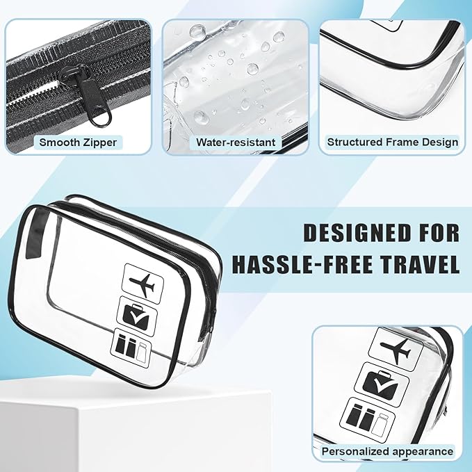 TSA Approved Clear Travel Toiletry Bag, Makeup Cosmetic Bag for Women Men 20 Packs (Black)