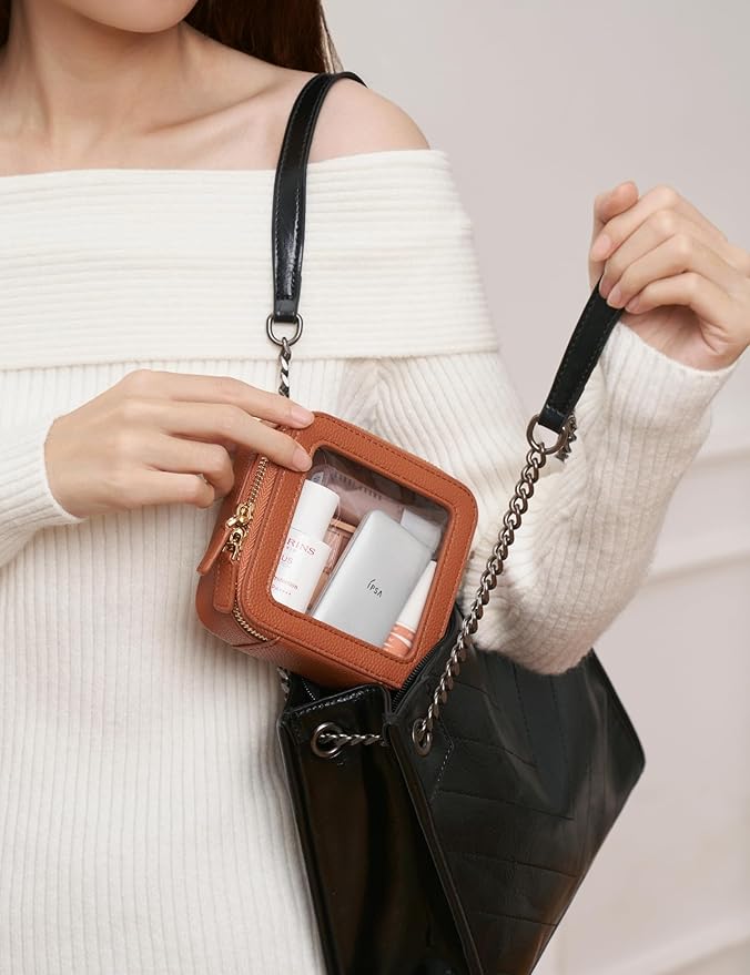 Popvibe Clear Makeup Bag Travel Cosmetic Case Transparent Toiletry Bag with Zipper, Portable Make Up Organizer Traveling Compact Car Bag for Essentials