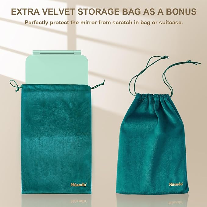 Mocado LED Foldable Travel Makeup Mirror - 5x7 inches3 Colors Light Modes USB Rechargeable Touch Screen, Portable Tabletop Cosmetic Mirror for Travel, Cosmetic, Office (Green)