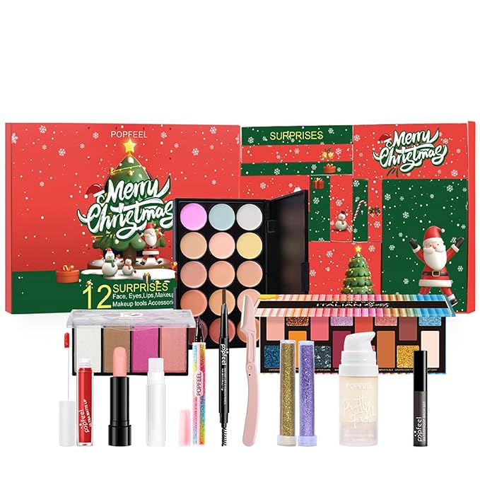 Makeup Advent Calendar 2024, 24 Days Christmas Gifts for Teenage Girls Women, Surprise Gift Christmas Countdown Calendar All in One Makeup Kit Gifts with Eyeshadow Palette Lipstick Foundation Eyebrow