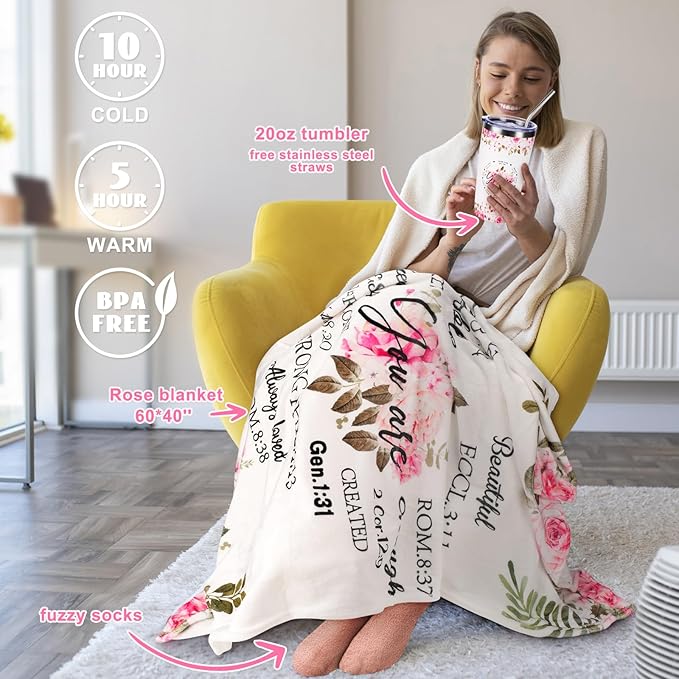 14PCS Christian Gifts for Women Faith, Inspirational Gifts for Women,Spiritual Religious Catholic Baptism Gifts,Get Well Soon Gifts w/ Blanket Mothers Day Gifts for Mom Wife, Girlfriend,Sister