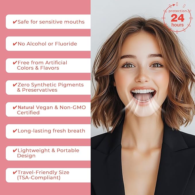 Travel-Size Alcohol & Fluoride Free Peach Mint Mouthwash Packets, 60 Individually Wrapped Portable Packs for Adults, Fresh Breath Peach Mint Flavored Mouthwash for Oral Hygiene, 0.63 Fl Oz Each