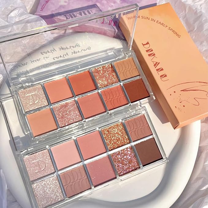 Erinde 10 Color Eyeshadow Palette Makeup - Matte Shimmer Glitter Eye Shadow, Ultra-Blendable, High Pigmented, Naturing-Looking, Neutral Nude Eyeshadow Palette with Professional Brush, Summer Dreamland