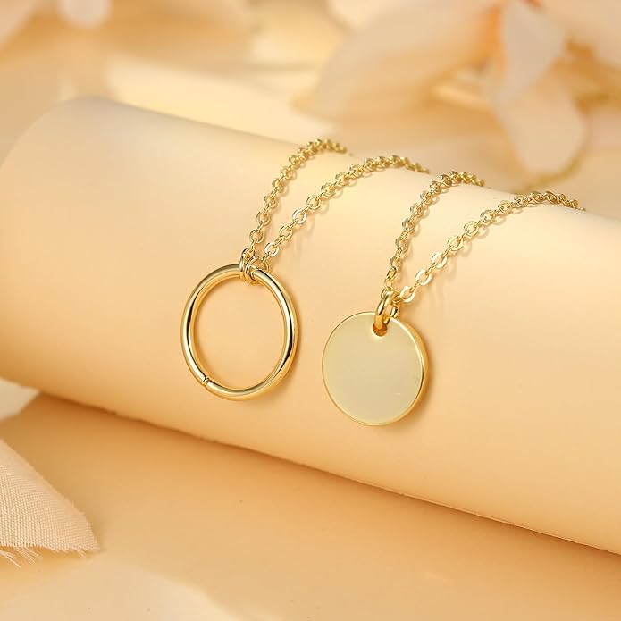 Dainty Gold Heart Necklace for Women - 14K Gold/Silver Plated Cute Heart Handmade Disc Circle Bee Choker Adjustable Necklace for Women Trendy Jewelry