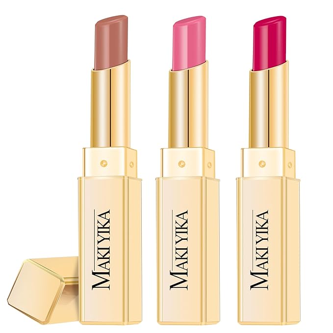 3Pc Moisture Lipsticks for Women Nude Pink Hot Pink Lipstick Hydrate Tinted Lip Balm for Dry Cracked Lips Glossy Lip Color, MA55/62/56
