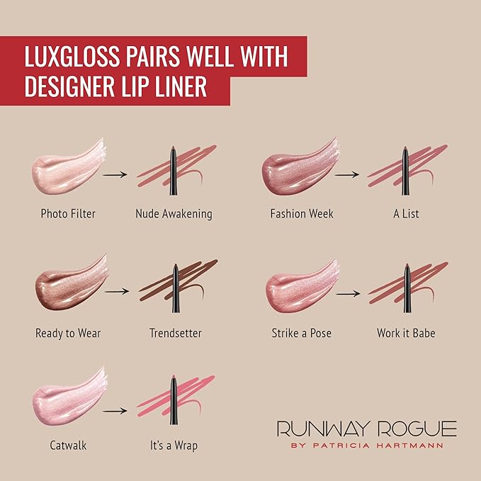 Runway Rogue LuxGloss Lip Gloss Trio, High-Pigment Shimmer Lip Gloss Set, (‘Photo Filter’, ‘Catwalk’, ‘Strike a Pose’)