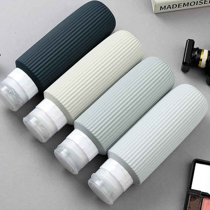 Travel Bottles for Toiletries, Large 6oz Travel Size Containers, BPA Free Leak Proof Tubs Refillable Liquid Accessories with Toiletry Bag for Cometic Shampoo and Lotion Soap (4 Pack)