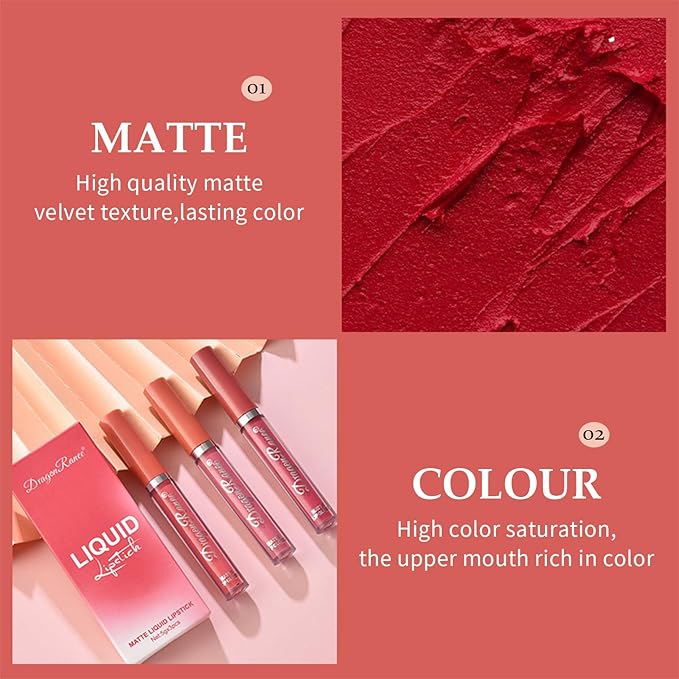 MĒTYSUR3Pcs Matte Lipstick Set - Long Lasting & Smudge-Proof, Hydrating Non-Drying lip gloss for Women, Natural Finish with Rich Shades, Nourishing Lipstick for Women, Soft Matte Lip Cream