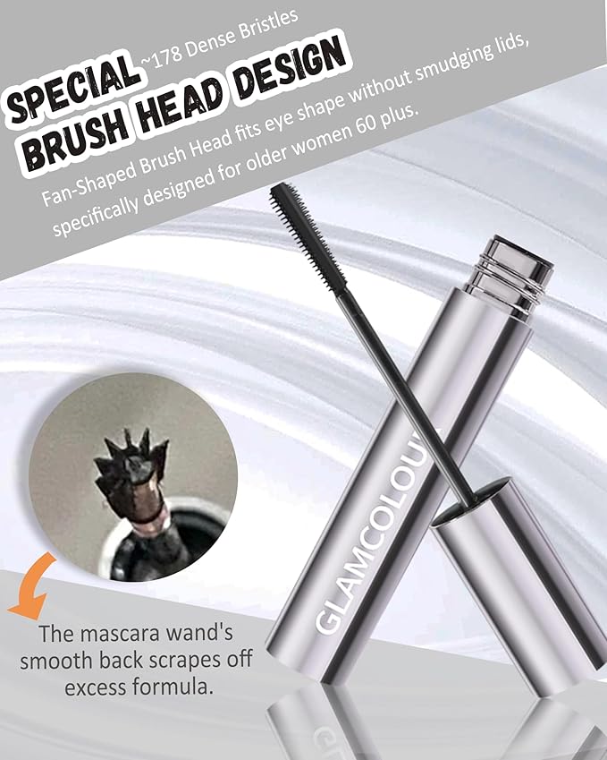 Mascara for Older Women 60 Plus, Black & Brown Waterproof Mascara Volume and Length for Mature Women, Lengthening -Thin Long Lasting No Clumps Volumizing Mascaras Primer Ideal for Sensitive Eyes 01+02