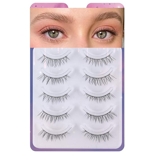 Lashes Eyelashes Natural Look, False Wispy Look 5 Pairs Soft Faux Mink 3D 6D Volume Fluffy Frihappy Fake #17-Understated