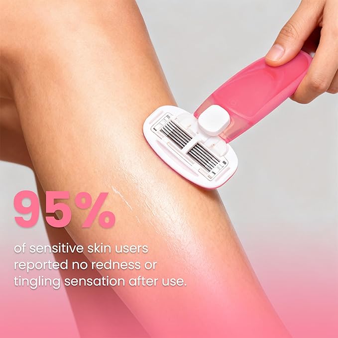 Women Razors moisturizing bar for Sensitive Skin, Travel Razors Shaving Kit Essential - 5-Blade for Sensitive Skin - Bikini, Legs, Underarms - 1 Handle & 3 Refill Cartridges - Pink