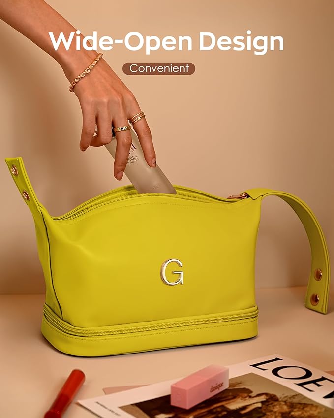 Personalized Gifts for Women Unique, Makeup Bag with Handle, Initial Double Layer Cosmetic Bag with Makeup Brush Organizer, Cute Cosmetic Pouch for Women, Gifts for Friends Female Mom